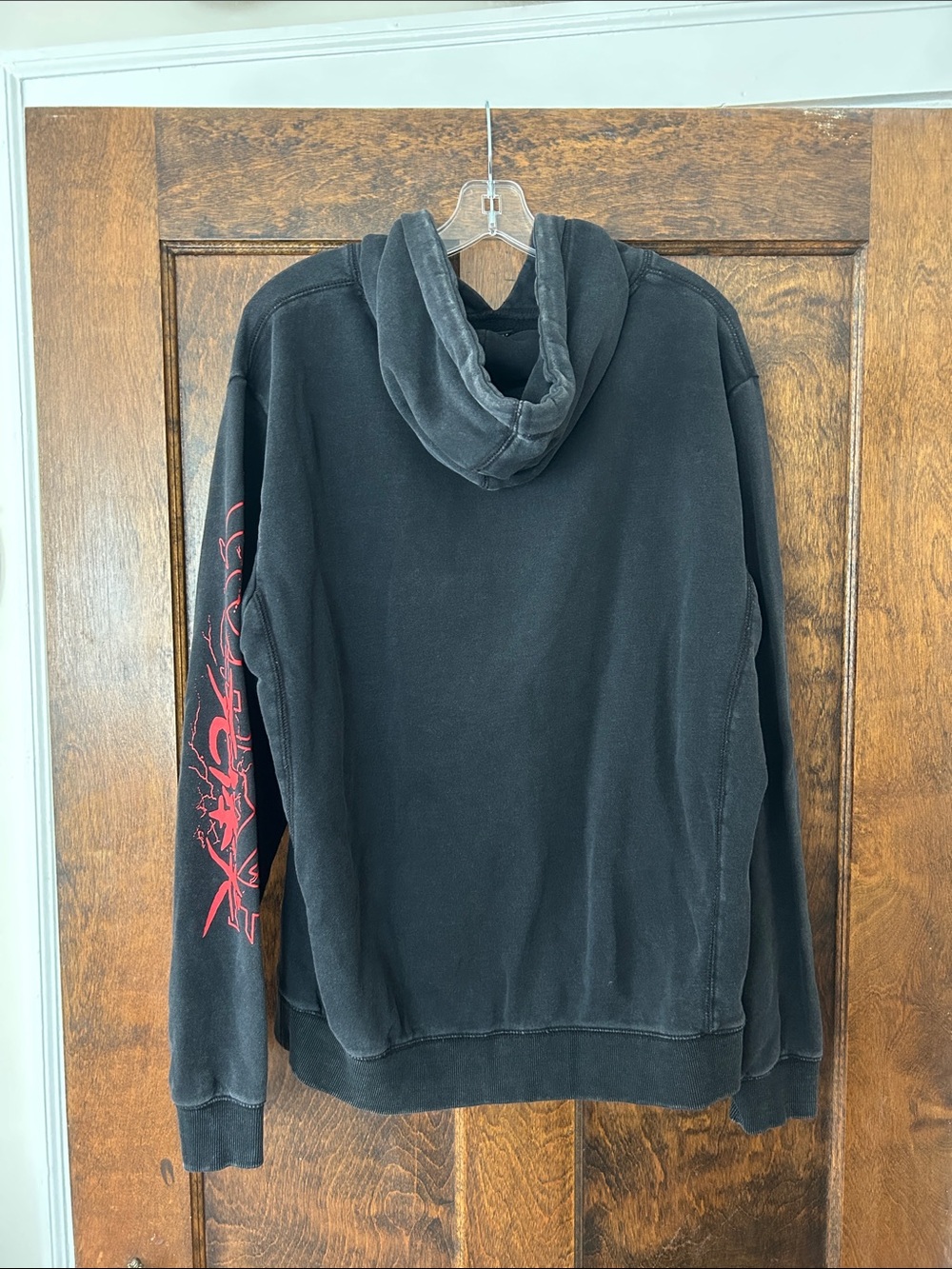 Black Graphic Corpse Husband Pullover Hoodie with Red Illustration - Picture 2 of 6